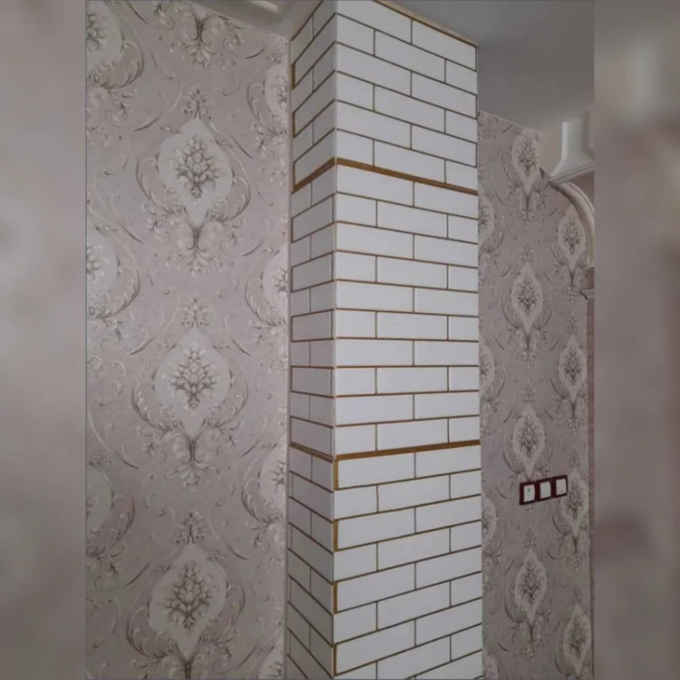 دیوارپوش فومی پشت چسبدار طرح آجرسفید رگه طلایی (بندکشی طلایی) 70در70 cmضخامت 4میل(پس کرایه)