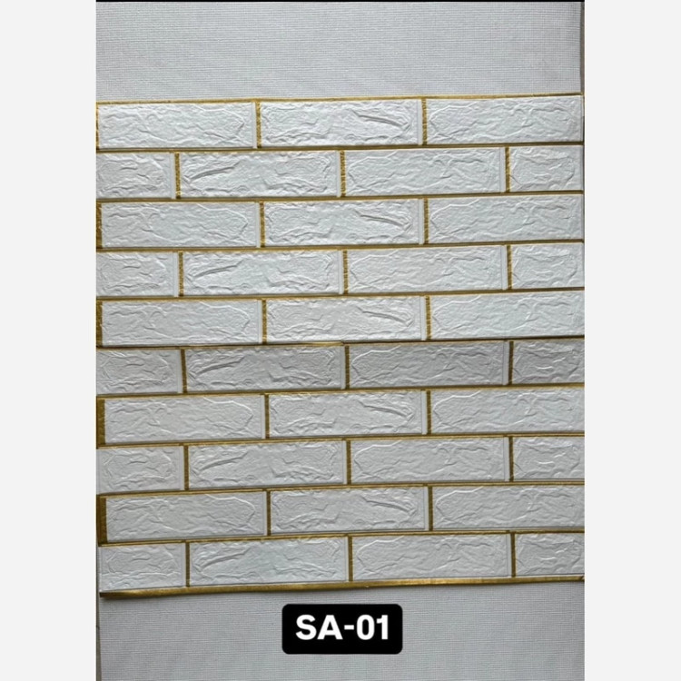 دیوارپوش فومی پشت چسبدار طرح آجرسفید رگه طلایی (بندکشی طلایی) 70در70 cmضخامت 4میل(پس کرایه)