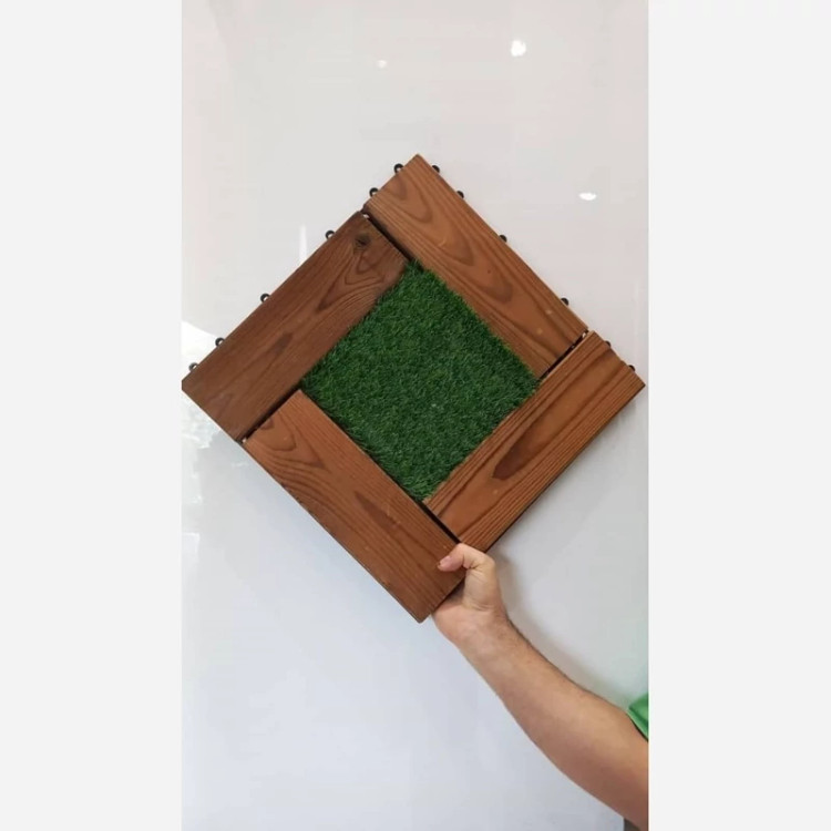 تایل ترکیب چوب ترموود و چمن 19میل (درجه1)ابعاد40در40 cm چهار تکه ای،کاملآ ضدآب و قابل حمل و نصب در هر محیط (پس کرایه)
