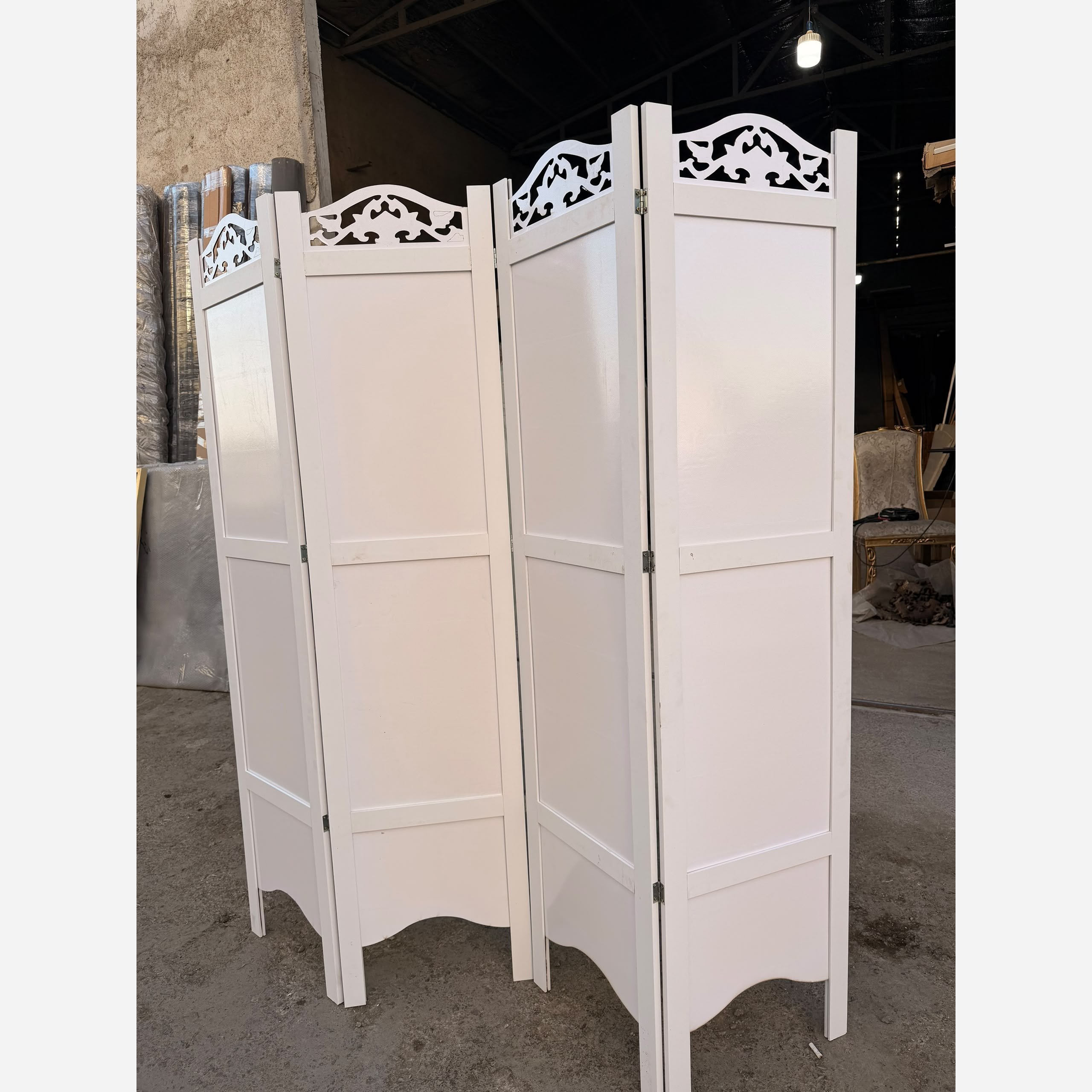 پارتیشن پاراوان چوبی سفید 4 لنگه (باربری پسکرایه).